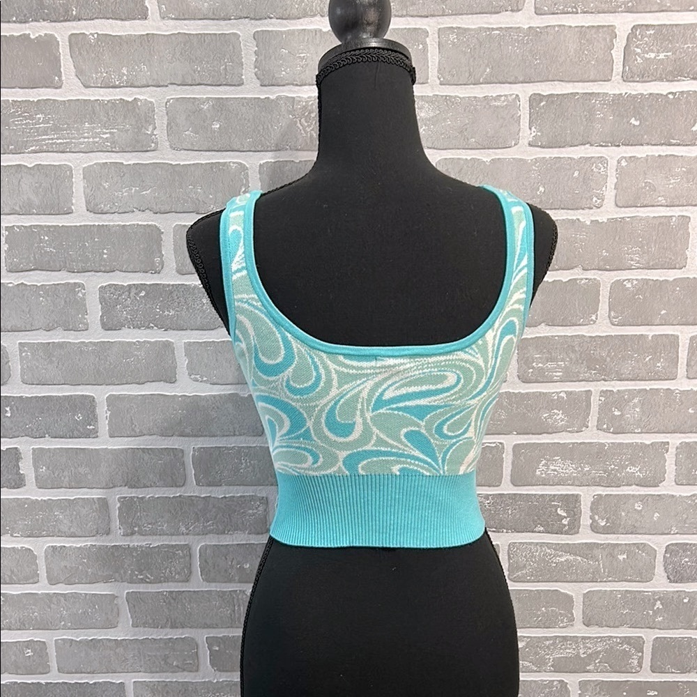 Garage Y2K Swirl Knit Crop Tank Top Aqua Blue XS Fitted Stretch Mermaidcore - Picture 5 of 11
